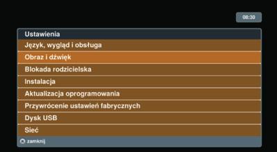 Ustawienia Menu główne dekodera Dekoder HD 6000 pozwala na wyświetlenie menu głównego za pomocą przycisku Menu na pilocie. Wygląd menu dekodera przedstawia poniższy ekran.