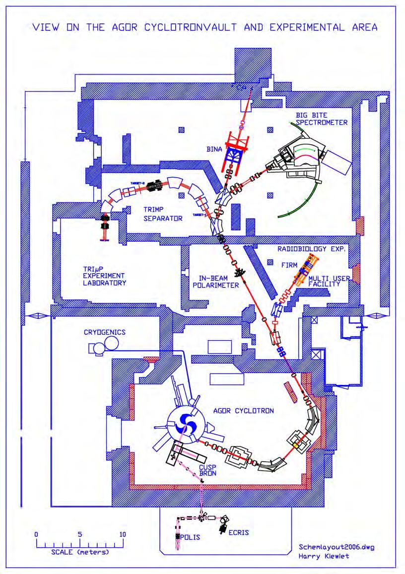 22 3. Experiment Figure 3.: Floor plan of the cyclotron vault and the experimental areas.