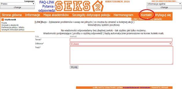 Poradnik kwaterowania dla studentów Filii PW 15 Kontakt z Komisją Kwaterunkowa i Wydziałową Komisją Kwaterunkową Kontakt z Komisją Kwaterunkową oraz z Wydziałową Komisją Kwaterunkową odbywa się przez