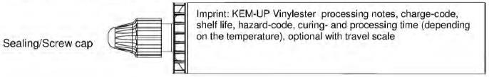 Strona 6 Europejska Aprobata Technicznej Kartusz: KEM-UP Vinylester 150 ml, 280 ml, 300 ml do 333 ml i 380 ml do 420 ml (typ: podwójny koncentryczny) Zamknięcie/Zaślepka wkręcana Nadruk: KEM UP +