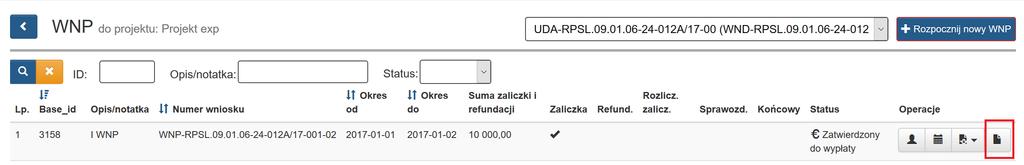 Przy wnioskach o płatność, które