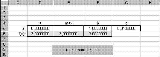 Rozdział 15. Ekstremum funkcji y=f(x) 103 Rysunek 15.4. (przed uruchomieniem makra) do ćwiczenia 15.. Utwórz nowe makropolecenie. Naciśnij klawisze Alt+F8.