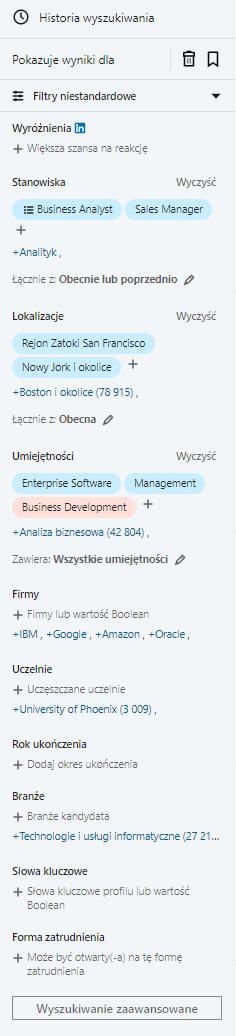 Jak działają filtry wyszukiwania w usłudze Recruiter?