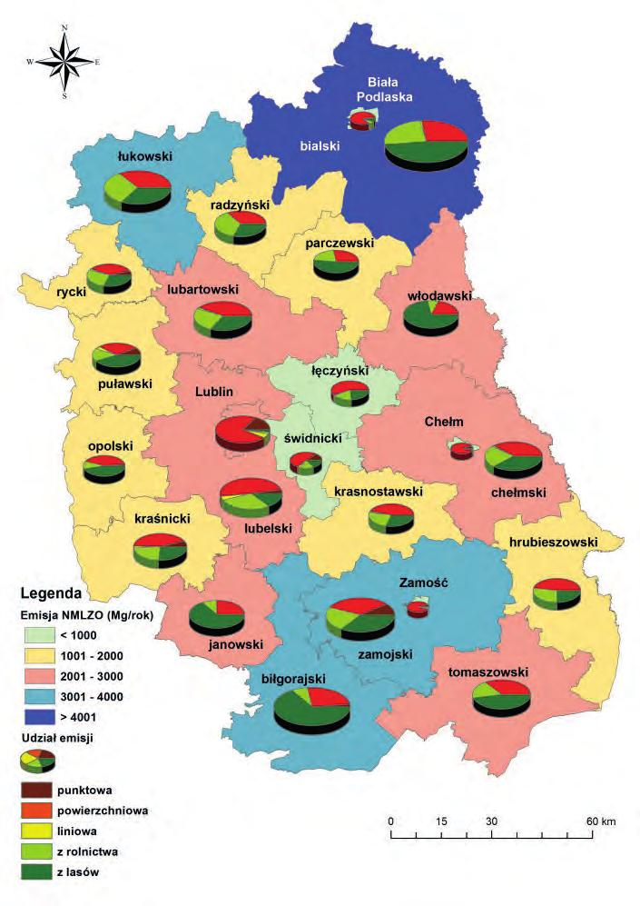 Łączna emisja amoniaku ze wszystkich źródeł z terenu województwa lubelskiego w 17 roku wynosiła 26 338,9 Mg (8,6% wszystkich zanieczyszczeń).