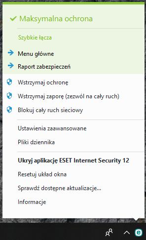 4.7.4 Menu programu Dostęp do części najważniejszych opcji konfiguracji oraz funkcji można uzyskać po kliknięciu prawym przyciskiem myszy ikony na pasku zadań.