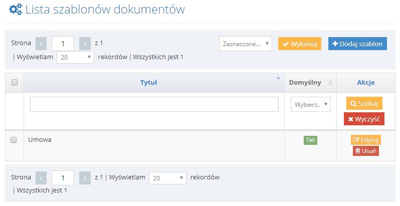 5.4 Szablony dokumentów Moduł szablonów dokumentów pozwala zarządzać bazą dokumentów, umów itp. używaną w kontaktach z podatnikami.