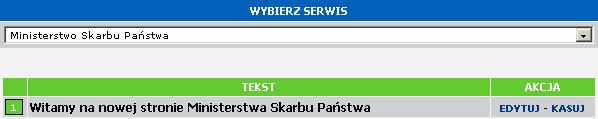 Edycja news ów Wybieramy Pokaż teksty, a następnie z menu rozwijalnego wybieramy serwis, którego news y chcemy poddać edycji.