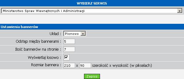 Zmiana kolejności wyświetlania bannerów Wybieramy Pokaż bannery, a następnie z menu rozwijalnego wybieramy serwis, którego bannery chcemy poddać edycji. Wyświetli się okienko z listą bannerów.