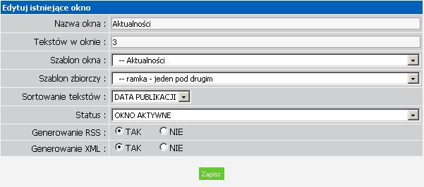 DATA DODANIA EDYTUJ KASUJ tekstu, możemy dodać nowe załączniki, zmieniać kolejność załączników lub dodać załącznik globalny (patrz rozdział 4.3.