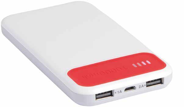 000 mah, dwoma złączami USB, moc wejściowa 5V/1,5A, moc wyjściowa 5V/1A i 5V/2A lub 2 x 5V/1A, zawiera kabel