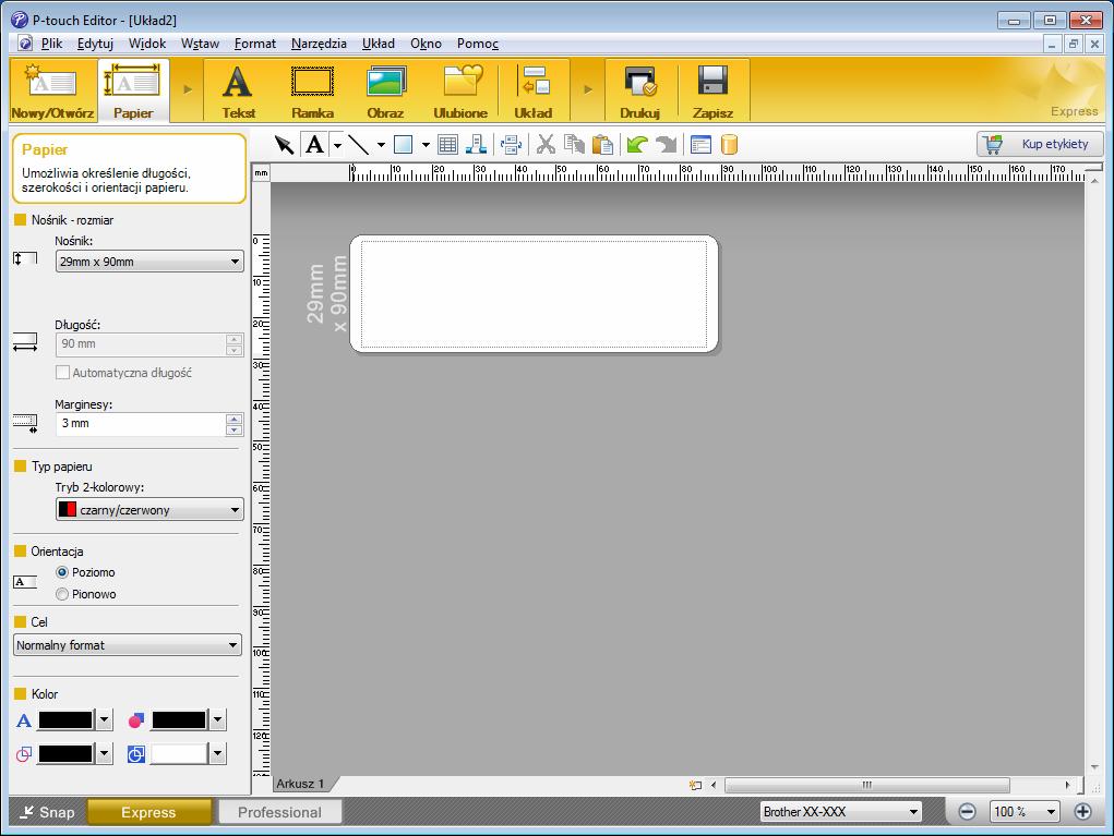 Jak korzystać z aplikacji P-touch Editor Drukowanie przy użyciu aplikacji P-touch Editor 6 Tryb Express Ten tryb pozwala szybko tworzyć układy zawierające tekst i obrazy.