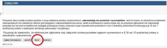 9) Wysłanie zaświadczenia: Strona końcowa po wysłaniu formularza pojawi się