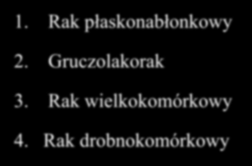 Główne typy raka płuca 1. Rak płaskonabłonkowy 90% 2.