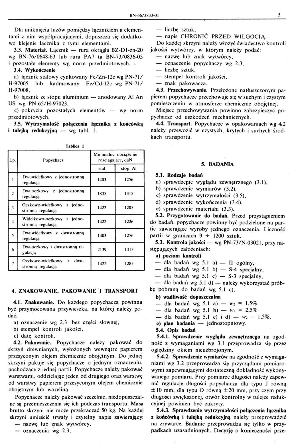 BN-66/3833~1 5 Dla uniknięcia luzów pomiędzy łącznikiem a elementami z nim współpracującymi, dopuszcza się dodatkowo klejenie łącznika z tymi elementami. 3.3. Materiał.