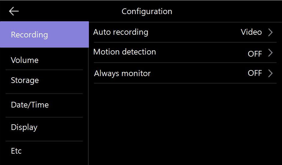 5.1. Zapis / Recording 5.1.1. Autozapis / Auto recording Opcja umożliwia ustawienie automatycznego zapisu obrazów do pamięci podczas wywołania monitora z paneli wejściowych.