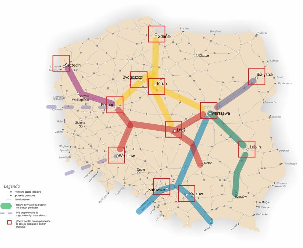 Główne korytarze możliwe do