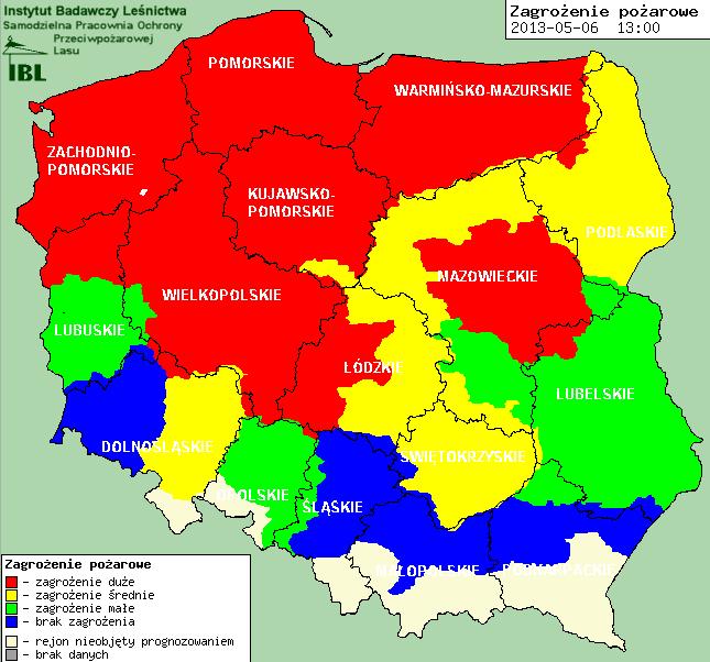 Zagrożenie pożarowe Rozkład dobowej sumy opadów Stan wody na wodowskazach w dniu 07.05. na godzinę 06.00 Rzeka Wodowskaz Stan ostrzeg.