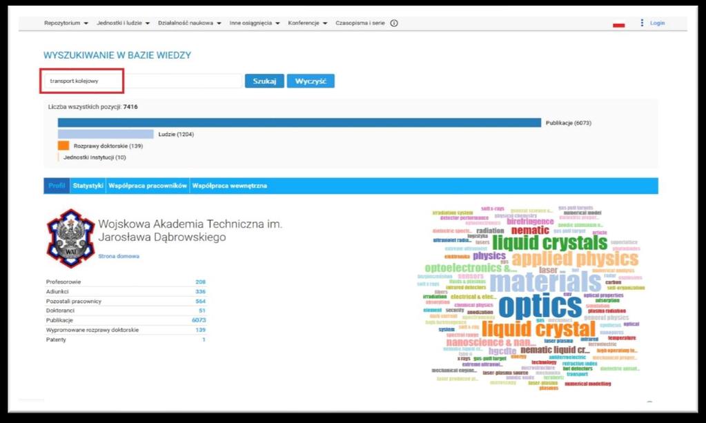 WSTĘP BAZA WIEDZY Wojskowej Akademii Technicznej zawiera informacje o prowadzonych pracach naukowych, badawczych i wdrożeniowych, a także o publikacjach, książkach, artykułach z czasopism,