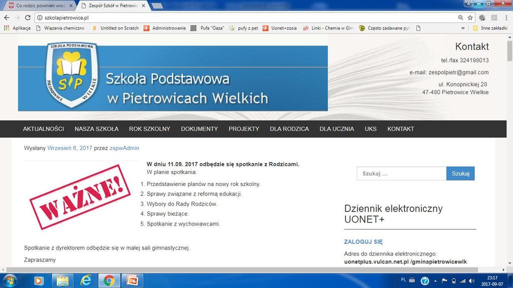 Nasza szkoła nie posiada dziennika papierowego, Od 1 września 2015 dokumentujemy naszą pracę tylko w dzienniku elektronicznym Vulcan, Zachęcamy do korzystania z poczty