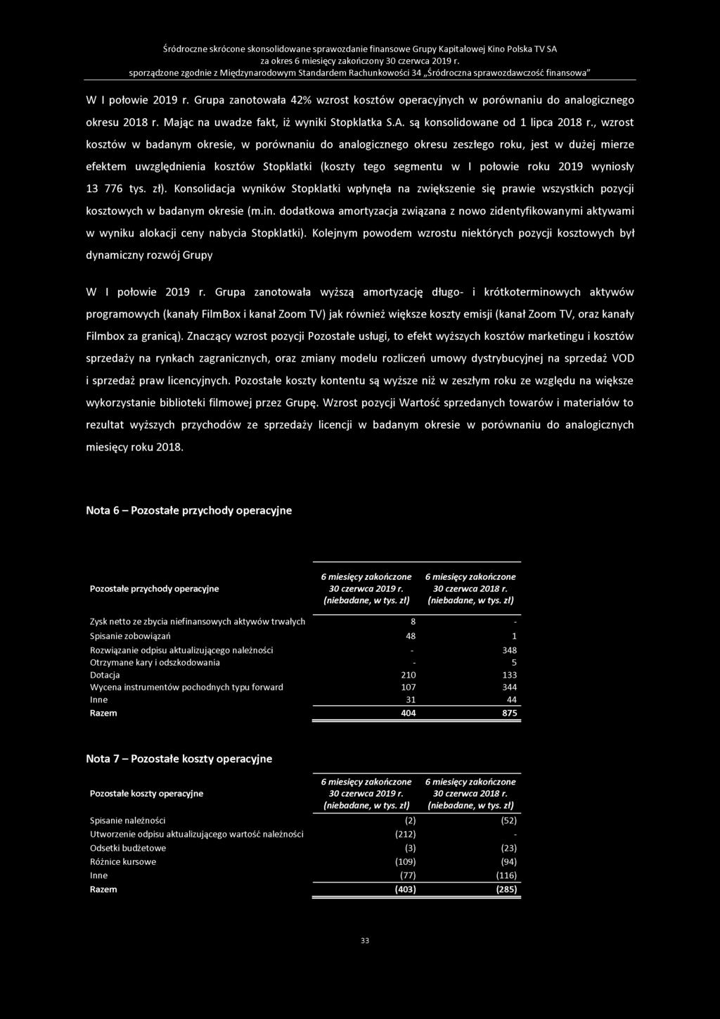 Śródroczne skrócone skonsolidowane sprawozdanie finansowe Grupy Kapitałowej Kino Polska TV SA sporządzone zgodnie z Międzynarodowym Standardem Rachunkowości 34 Śródroczna sprawozdawczość finansowa" W