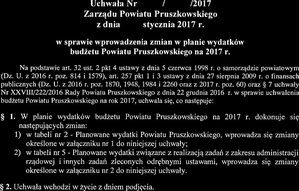 w sprawie wprowadzenia zmian w planie wydatków