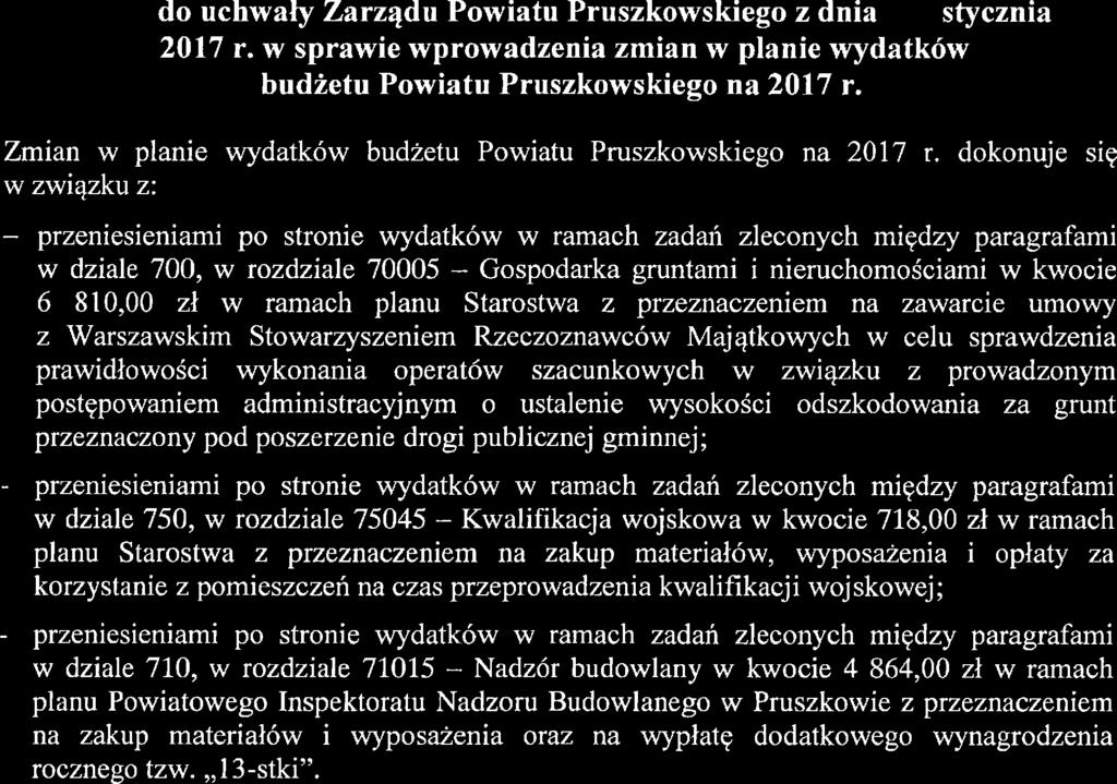 UZASADNIENIE do uchwały Zarządu Powiatu Pruszkowskiego z dnia.2c stycznia 2017 r.