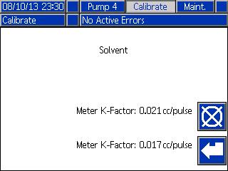 Dokładne wskazówki znaleźć można w części Solvent Meter Calibration (Kalibracja przepływomierza rozpuszczalnika), page 76.