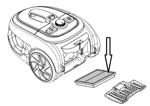 CZYSZCZENIE FILTRA SILNIKA T Filtr silnika znajduje się na wyjmowanym pojemniku na kurz (patrz rysunek). Wyjmij pojemnik na kurz z urządzenia i wyjmij filtr.