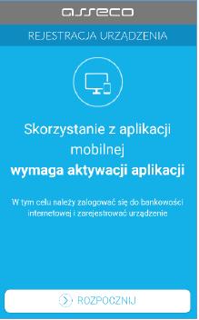 ekran rejestracji urządzenia w mtoken Asseco MAA - w pierwszym kroku rejestracji należy wprowadzić poprawny kod weryfikacyjny wygenerowany w def3000/ceb