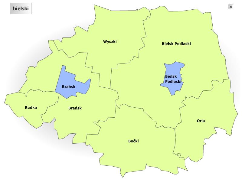 Rysunek 1. Położenie Miasta Brańsk na tle powiatu bielskiego Źródło: https://administracja.mac.gov.pl Powierzchnia miasta wynosi 3 243,00 ha.