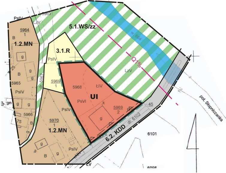 Województwa Ma³opolskiego Nr 778 21585 Za³¹cznik Nr 16 ZMIANA MIEJSCOWEGO PLANU ZAGOSPODAROWANIA PRZESTRZENNEGO GMINY S OPNICE dzia³ki Nr: 5968 i 6969/2 w S³opnicach Królewskich RYSUNEK PLANU SKALA