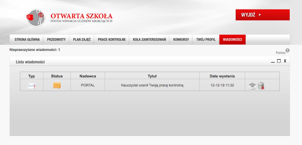 Praca kontrolna zostaje wówczas wysłana do nauczyciela. Zmienia się wówczas status pracy z niewykonanej na wykonaną.