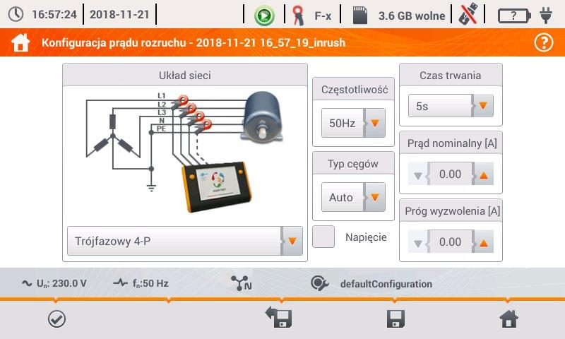 Prąd rozruchu Skonfiguruj pomiar Ustaw
