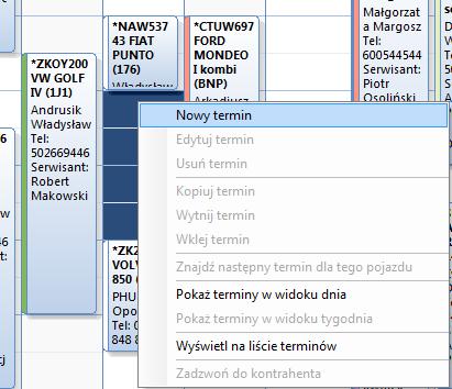 5. Tworzenie nowego terminu Aby utworzyć nowy termin z menu kontekstowego (wywoływanego poprzez naciśniecie prawego przycisku myszy) należy wybrać pozycję