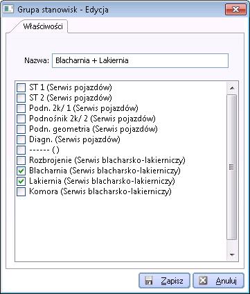 Utworzoną grupę można również wybrać podczas tworzenia lub edycji stanowiska naprawczego.
