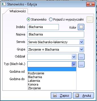 4. Typy stanowisk Typy stanowisk są funkcją dedykowaną dla serwisów, w których naprawa jednego pojazdu odbywa się na kilku stanowiskach.
