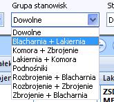skonfigurowanych grup spowoduje automatyczne odfiltrowanie widoku tylko do stanowisk powiązanych z wybraną grupą np. Podnośniki, Blacharnia + Lakiernia itd.