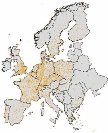 Położenie 100 najbardziej uczęszczanych portów lotniczych Europy