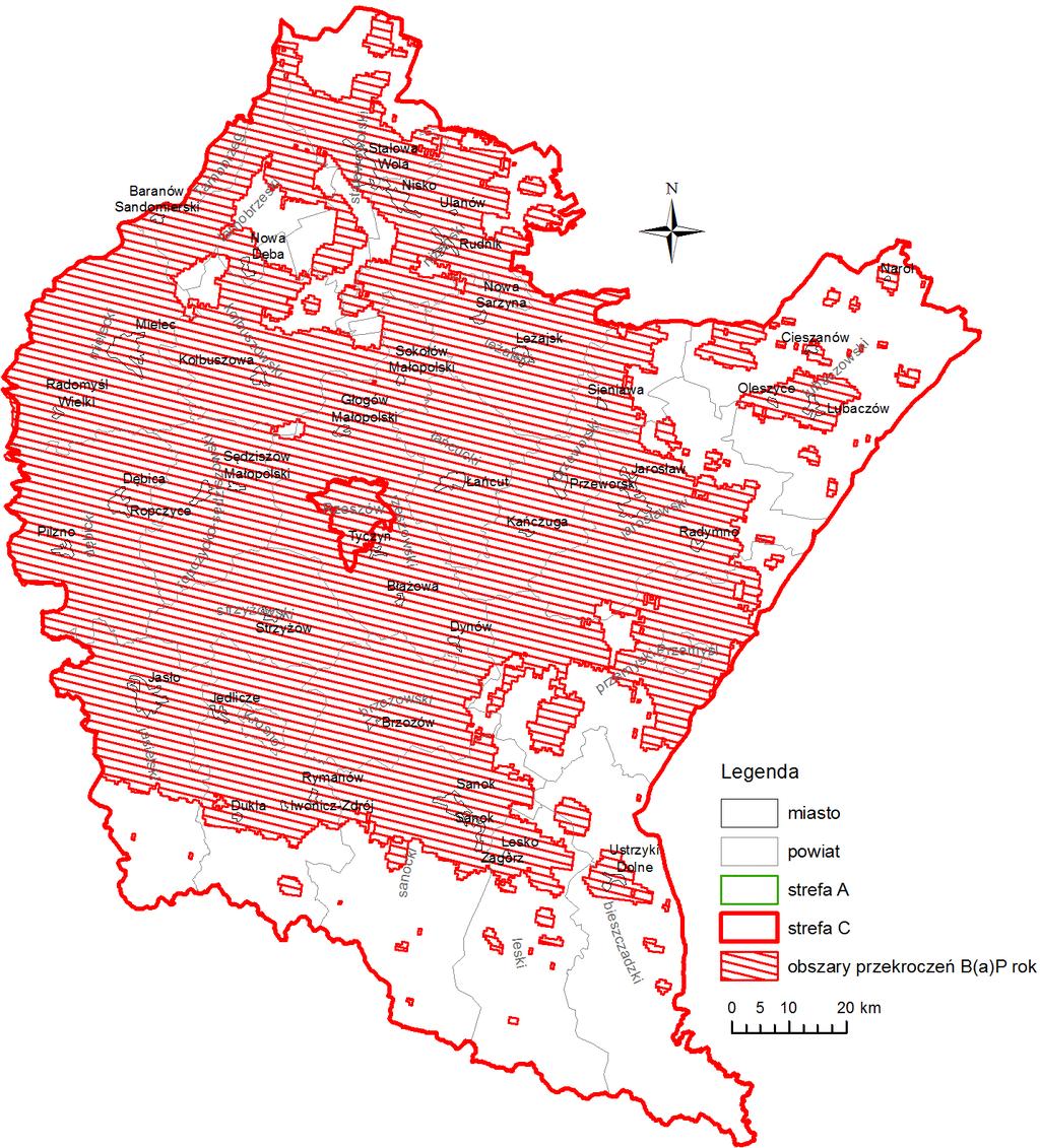 terenie dwóch uzdrowisk Iwonicz-Zdrój i Rymanów-Zdrój wdrożone zostały pomiary benzo(a)pirenu w pyle PM1, umożliwiające weryfikację wyników modelowania. Ryc. 7.