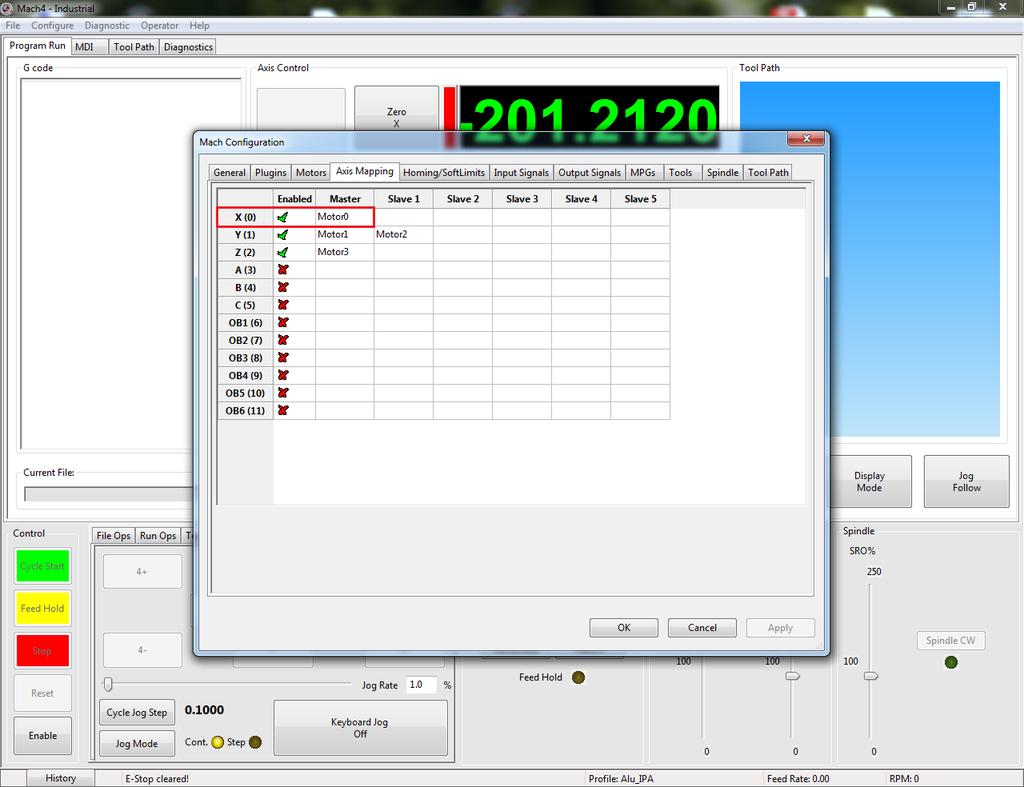 Kontroler CSMIO/IP-A oraz Mach4 Quick start strojenie osi 1) Konfiguracje rozpoczynamy od przydzielenia osi Motoru.
