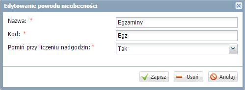 Jeśli w prawym dolnym rogu tabeli znajduje się przycisk Zmień, to dane można modyfikować. Kliknięcie przycisku powoduje wświetlenie odpowiedniego formularza, w którym wprowadza się zmiany.