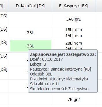 Planowanie i ewidencja zastępstw Powody nieobecności Formy zastępstwa, Formy płatności oraz Typy płatności pobierane są ze słowników znajdujących się na zakładce Administrowanie.