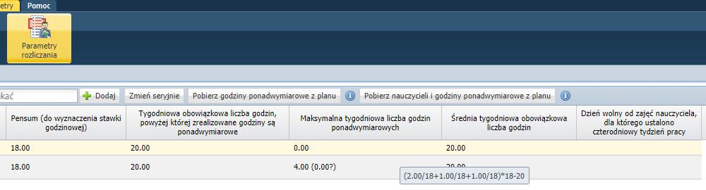Rozliczanie godzin ponadwymiarowych Parametry rozliczania Przygotowując rozliczenie godzin ponadwymiarowych, należy rozpocząć od ustalenia tygodniowych norm godzin poszczególnych nauczycieli we