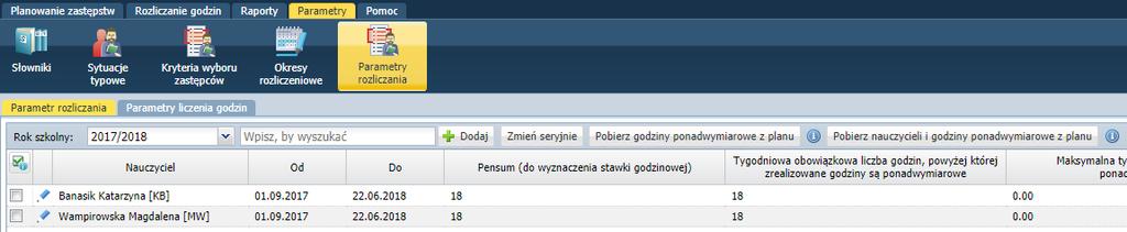 Rozliczanie godzin ponadwymiarowych W tym celu należy kliknąć przycisk Pobierz nauczycieli i godziny ponadwymiarowe z planu.