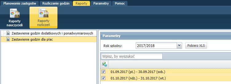 Zaznaczyć odpowiedni okres rozliczeniowy i kliknąć przycisk Pobierz XLS. W oknie Pobieranie przygotowanych plików kliknąć ikonę -pobierz lub - otwórz. Wydrukować raport. 6.