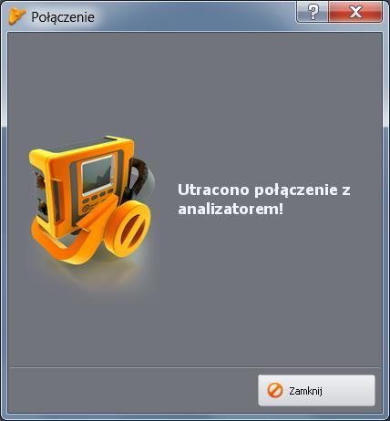 2 Pierwsze kroki z programem Uwaga W przypadku zablokowania transmisji po trzech nieudanych próbach podania PIN-u, w momencie kolejnej próby połączenia z analizatorem pojawia się okno z napisem