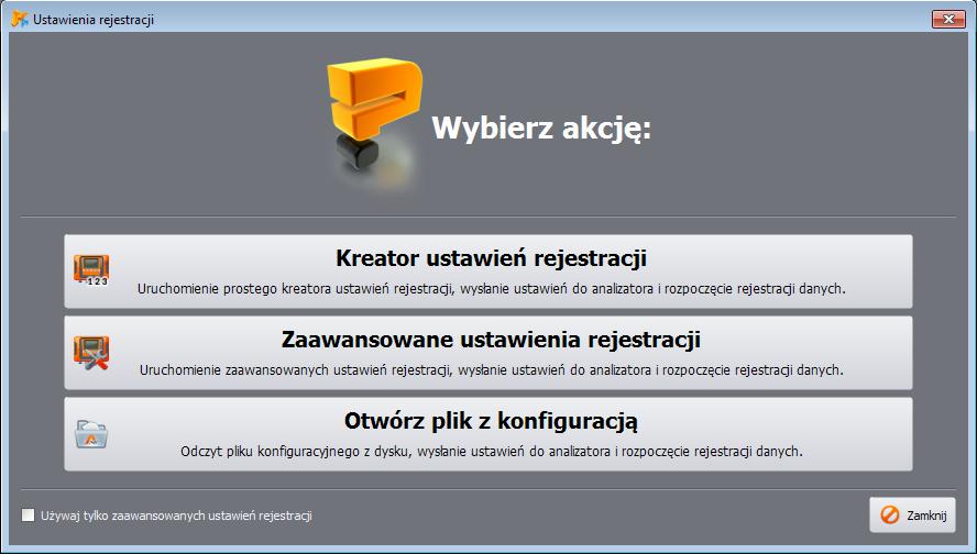 2 Pierwsze kroki z programem 2.3 Kreator konfiguracji analizatora Rys. 12. Kreator ustawień okno główne.
