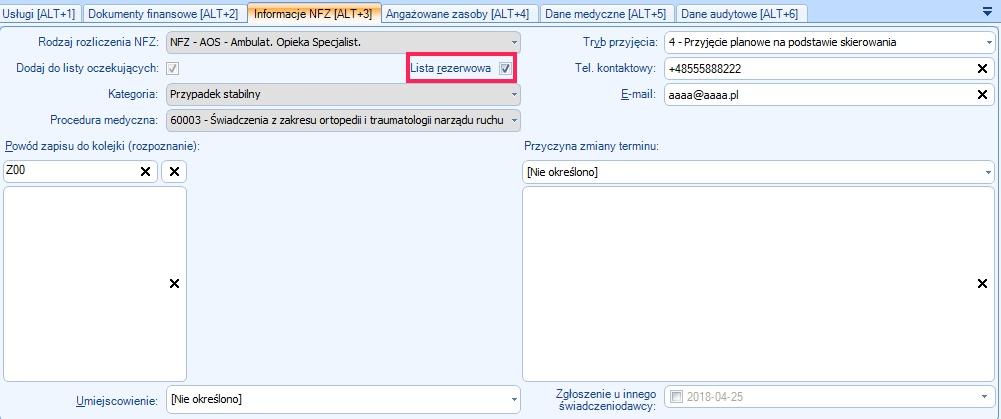 W sytuacji w której następuje odwołanie, zwolnienie innego terminu z okna wyszukiwarki terminów można uzupełnić lukę terminem z listy rezerwowej. 2 Gabinet zabiegowy 2.