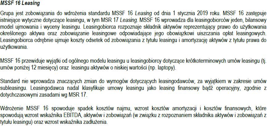 10 Cyfrowy Polsat, raport za 2018 rok I ostatnia zmiana MSSF 16: