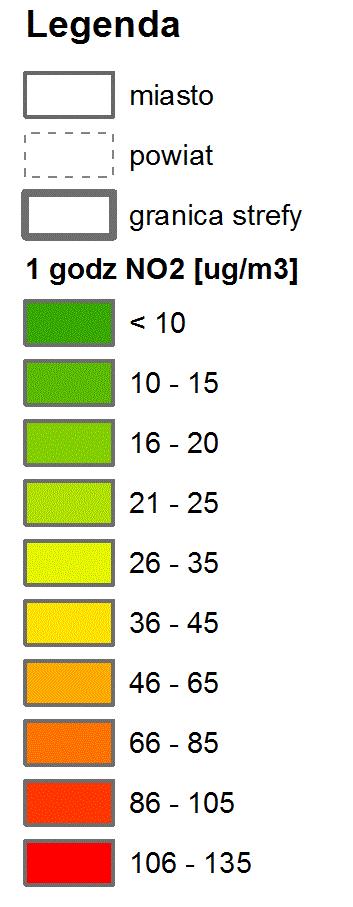 Dopuszczalne stężenie określone dla 1-godzinnych stężeń dwutlenku azotu, ustalone na poziomie 200 μg/m 3 nie zostało przekroczone.